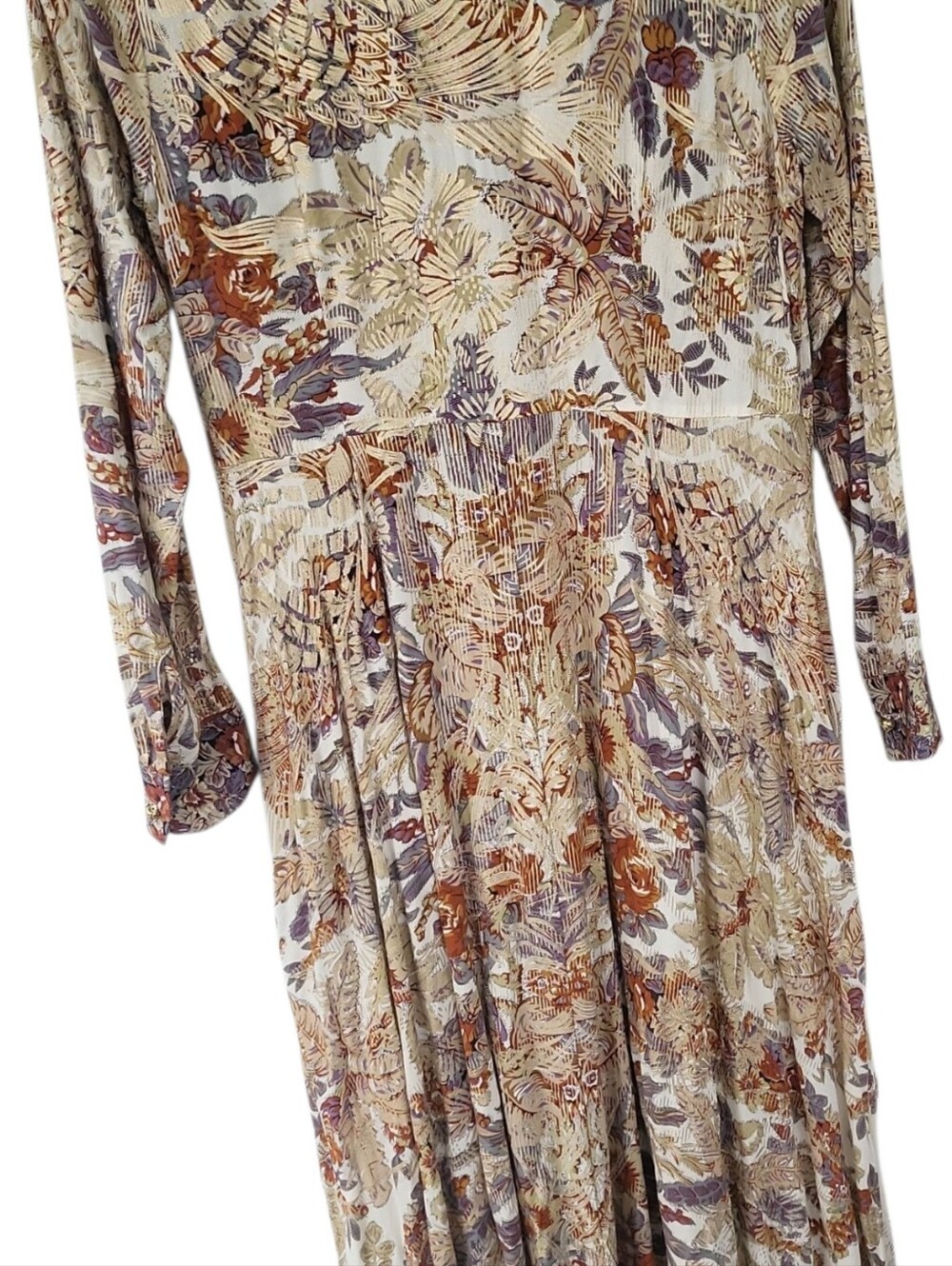 Soft Surroundings Boho Metallic Floral Maxi Collared Shirtdress Sz S - Picture 10 of 16